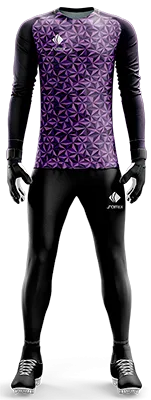 Conjunto Futbol Arqueros Cod 0006 CAMISETA MORADA FIGURAS TRIANGULOS CON MANGAS NEGRAS .