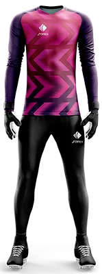Conjunto Futbol Arqueros Cod 0020 CAMISETA MORADA CON ROSADO Y FRANJAS .