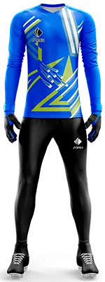 Conjunto Futbol Arqueros Cod 0034 CAMISETA AZUL CON FRANJAS AMARILLAS Y BLANCAS .