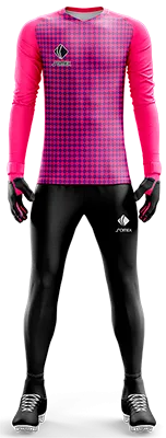 Conjunto Futbol Arqueros Cod 0035 CAMISETA ROSADA CON ROMBOS MORADOS .