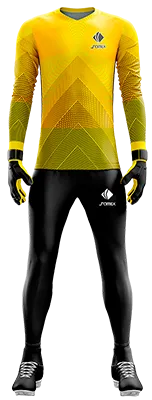 Conjunto Futbol Arqueros Cod 0048 CAMISETA AMARILLA CON LINEAS NEGRAS Y NARANJA .