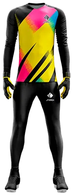 Conjunto Futbol Arqueros Cod 0065 CAMISETA NEGRA CON AMARILLO, FUCSIA Y CELESTE .