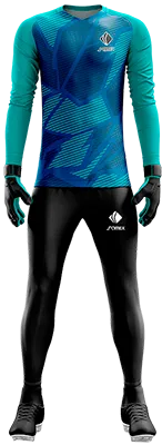 Conjunto Futbol Arqueros Cod 0089 CAMISETA TURQUESA CON LINEAS AZUL .