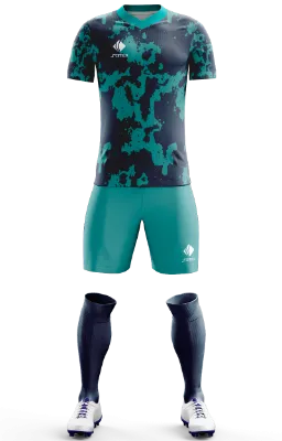 Conjunto Futbol Cod 004 ARSENAL PREMATCH 2019-20 azul - turquesa - negro - manchas.