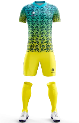Conjunto Futbol Cod 0018 Club América 2022-2023 Concept amarillo - celeste - turquesa - rombos.