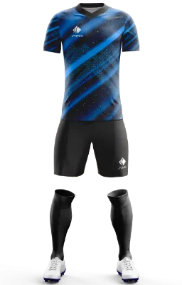 Conjunto Futbol Cod 0038 Olympique Marselle Concept negro - azul - celeste franjas.