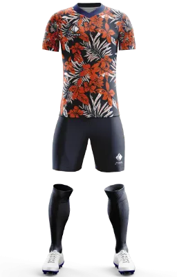 Conjunto Futbol Cod 0049 TIGRES DE QUINTANA FLORAL KIT 2022 azul - naranja - blanco - flores.