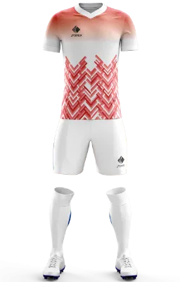 Conjunto Futbol Cod 0127 DISEÑO GEOMETRICO blanco- rojo- lineas .