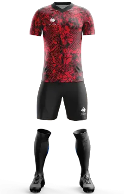 Conjunto Futbol Cod 0128 Camiseta Crusaders Local 17-18 rojo - negro - textura .