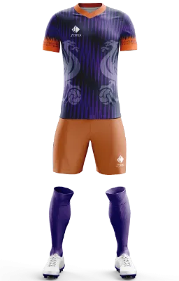 Conjunto Futbol Cod 0149 Camiseta LIVERPOOL FANTASY 2019 morado - naranja - lineas - ave - pelota .