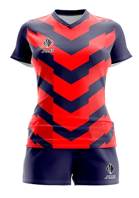 CONJUNTO DEPORTIVO VOLEY PERZONALIZADO CONJUNTO ROJO - FRANJAS AZUL COD: 0007 .