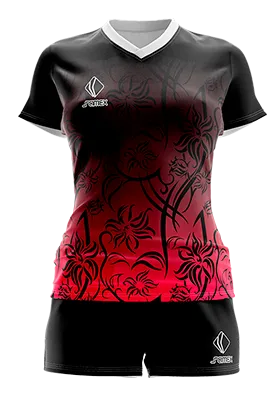 CONJUNTO DEPORTIVO VOLEY PERZONALIZADO CONJUNTO BARCELONA DESIGN FLORAL 2021 CONCEPT NEGRO - ROSADO - FLORES COD: 0018 .
