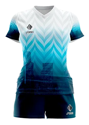 CONJUNTO DEPORTIVO VOLEY PERZONALIZADO CONJUNTO BLANCO - CELESTE - AZUL - EDIFICIOS COD: 0048 .