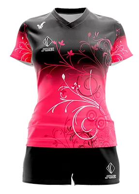 CONJUNTO DEPORTIVO VOLEY PERZONALIZADO CONJUNTO ROSADO - NEGRO - FLORES COD: 0080 .