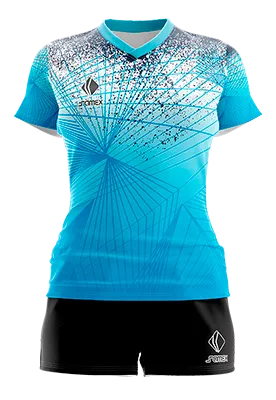 CONJUNTO DEPORTIVO VOLEY PERZONALIZADO CONJUNTO BLANCO - CELESTE - AZUL - LINEAS COD: 0084 .