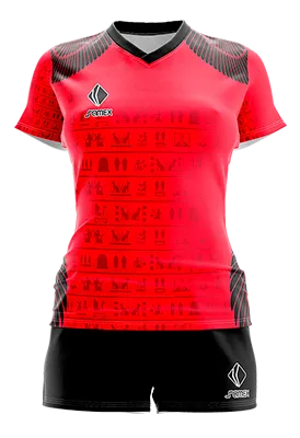 CONJUNTO DEPORTIVO VOLEY PERZONALIZADO CONJUNTO EGIPTO EDITION 2018 III NEGRO - ROJO - DIBUJOS EGIPCIOS COD: 0095 .