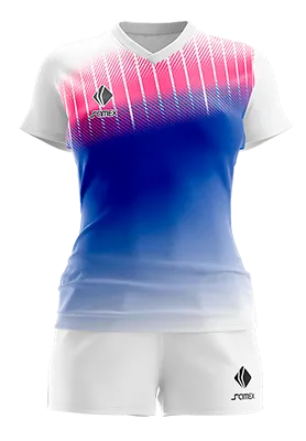 CONJUNTO DEPORTIVO VOLEY PERZONALIZADO CONJUNTO BLANCO - ROSADO - AZUL - LINEAS COD: 0099 .