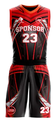 Conjuto basketball sublimada personalizado NEGRO - ROJO - LINEAS - FIGURAS GEOMETRICAS COD: 0001 .
