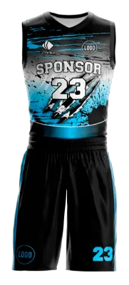 Conjuto basketball sublimada personalizado NEGRO - CELESTE - LINEAS - GARRA COD: 0003 .