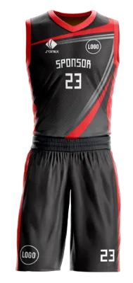 Conjuto basketball sublimada personalizado NEGRO - ROJO - FRANJAS - PUNTOS COD: 0007 .