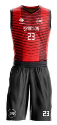 Conjuto basketball sublimada personalizado ROJO - NEGRO - RECTNGULOS - LINEAS COD: 0010 .