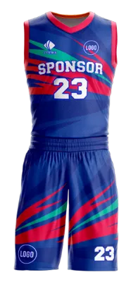 Conjuto basketball sublimada personalizado AZUL - ROJO - VERDE - FRANJAS COD: 0015 .