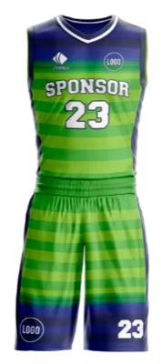 Conjuto basketball sublimada personalizado AZUL - VERDE - FRANJAS COD: 0018 .