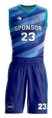 Conjuto basketball sublimada personalizado AZUL - CELESTE - TURQUESA - FRANJAS HORIZONTALES COD: 0019 .