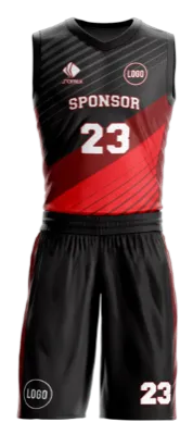 Conjuto basketball sublimada personalizado NEGRO - ROJO - LINEAS COD: 0026 .