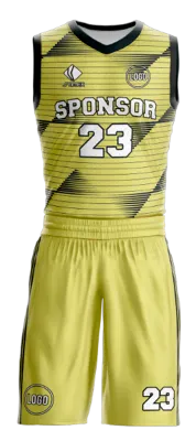 Conjuto basketball sublimada personalizado AMARILLO - NEGRO - LINEAS COD: 0027 .