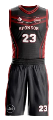 Conjuto basketball sublimada personalizado NEGRO - ROJO - LINEAS COD: 0032 .