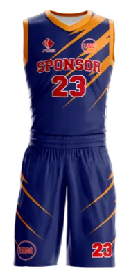 Conjuto basketball sublimada personalizado AZUL - NARANJA - LINEAS COD: 0035 .