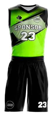 Conjuto basketball sublimada personalizado VERDE - NEGRO - LINEAS COD: 0036 .