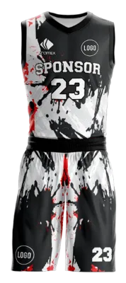 Conjuto basketball sublimada personalizado NEGRO - BLANCO - ROJO - ABSTRACTO COD: 0043 .