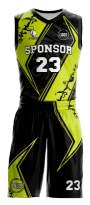 Conjuto basketball sublimada personalizado NEGRO - AMARILLO - FRANJAS TRIANGULARES COD: 0048 .