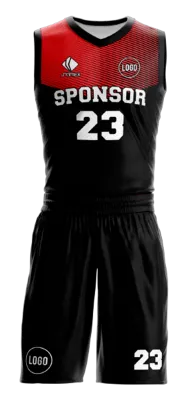Conjuto basketball sublimada personalizado NEGRO - ROJO - LINEAS COD: 0049 .