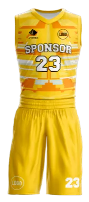 Conjuto basketball sublimada personalizado AMARILLO NARANJA - BLANCO - RECTANGULOS COD: 0052 .