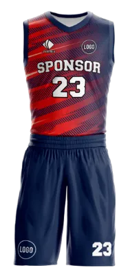 Conjuto basketball sublimada personalizado AZUL - ROJO - FRANJAS - LINEAS COD: 0054 .