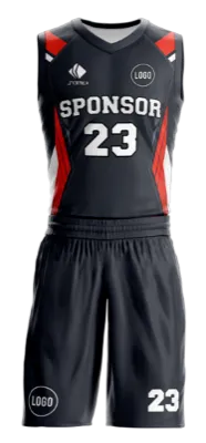Conjuto basketball sublimada personalizado NEGRO - ROJO - BLANCO - FRANJAS COD: 0057 .