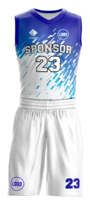 Conjuto basketball sublimada personalizado BLANCO - AZUL - CELESTE - RECTANGULOS COD: 0059 .