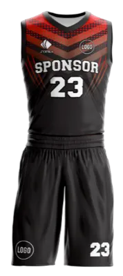 Conjuto basketball sublimada personalizado NEGRO - ROJO - PUNTOS COD: 0061 .