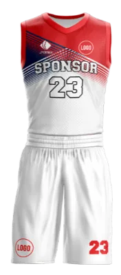 Conjuto basketball sublimada personalizado BLANCO - AZUL - ROJO - LINEAS COD: 0062 .