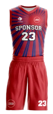 Conjuto basketball sublimada personalizado ROJO - AZUL - DESTELLO COD: 0066 .