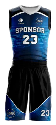 Conjuto basketball sublimada personalizado NEGRO - AZUL - DISEÑO TECNOLOGICO CELESTE COD: 0071 .