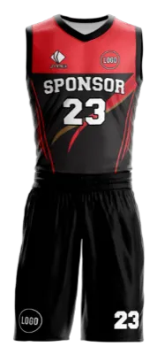 Conjuto basketball sublimada personalizado NEGRO - ROJO - LINEAS COD: 0074 .