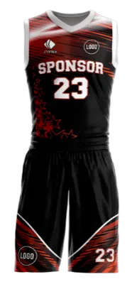Conjuto basketball sublimada personalizado NEGRO - ROJO -LINEAS - ESTRELLAS COD: 0076 .
