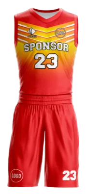 Conjuto basketball sublimada personalizado ROJO - AMARILLO - LINEAS COD: 0077 .