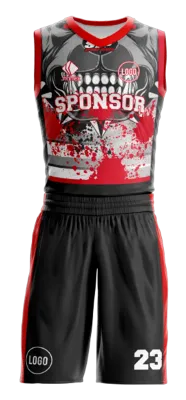Conjuto basketball sublimada personalizado ROJO - NEGRO - GRIS - BLANCO - DIENTES COD: 0078 .