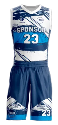 Conjuto basketball sublimada personalizado BLANCO - AZUL - CELESTE - ABSTRACTO COD: 0079 .