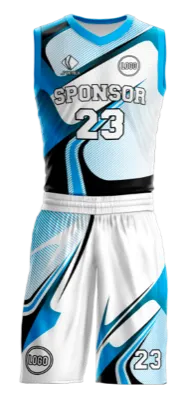 Conjuto basketball sublimada personalizado BLANCO - CELESTE - NEGRO - ABSTRACTO COD: 0081 .